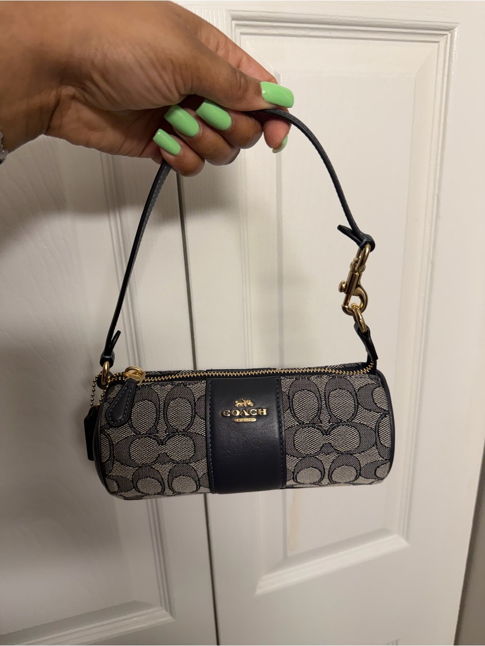coach signature jacquard barrel bag